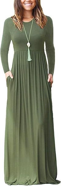 Photo 1 of  Women's Plus Size Midi Dress Long Sleeve Scoop Neck Elastic High Waist A Line Dresses for Women Wedding Guest Dress Army Green SIZE 2XL