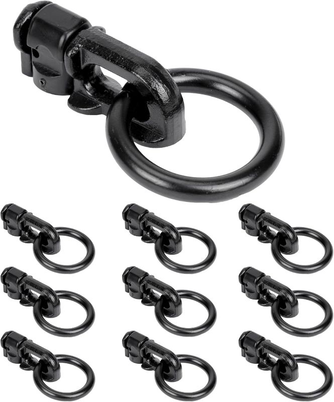 Photo 1 of **MISSING 2/ONLY 8** 10 Pack L Track Tie Down O Ring L Track Accessories Black L Track Double Stud Fitting with Round Ring, 5000LBS Capacity
