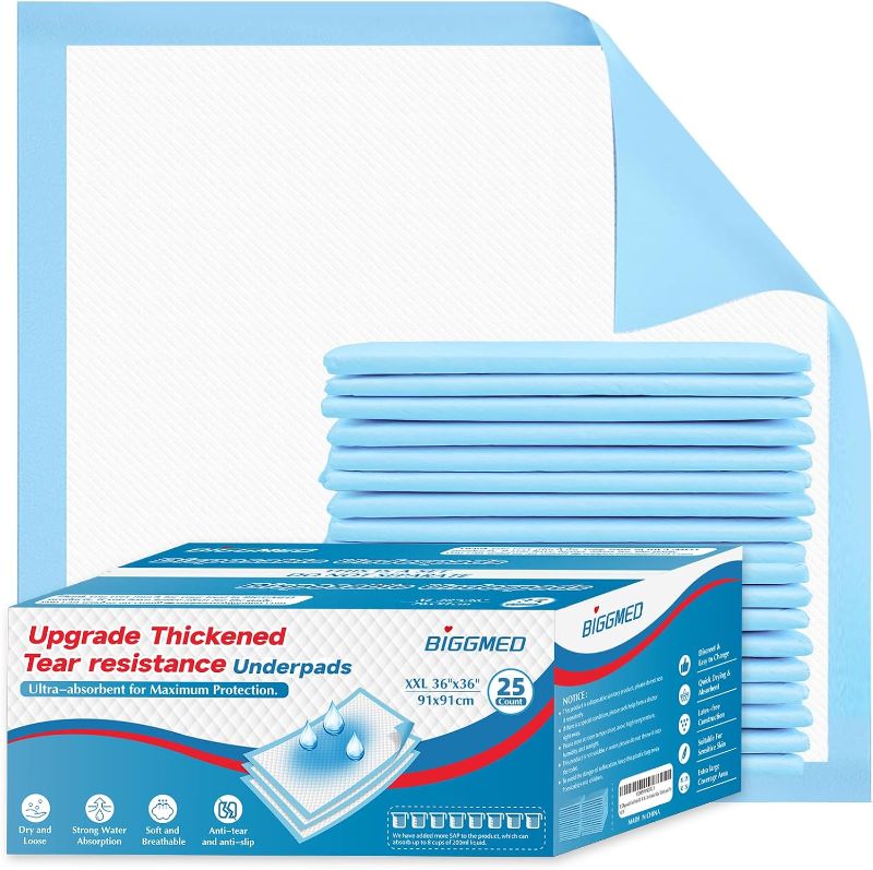 Photo 1 of **NOT IN ORIGINAL PACKAGE**Tear-Resistant Chucks Pads Disposable 36" X 36" [25-Pack] Incontinence Bed Pads Disposable Extra Large Thick Quilted Underpads Pee Pads for Adult, Kids, Elderly | Puppy Pads Large for Training