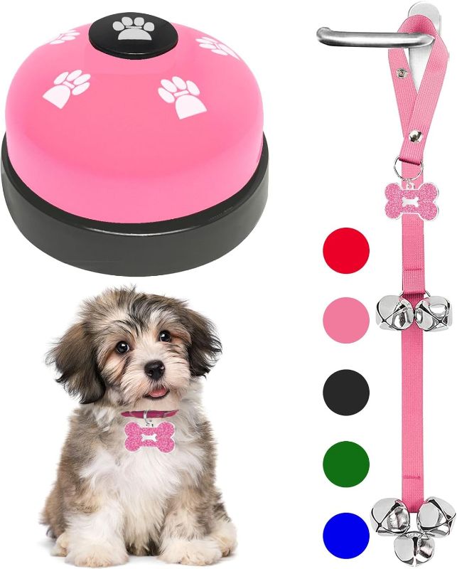 Photo 1 of **MISSING CHARM FROM BELLS**2 Pack Dog Door Bells Dog Doorbell to go Outside Puppy Train Bell for Dogs to Ring to go Potty Puppy Toilet Training Bell Jingle Bells for Door Knob Girl Puppy Essentials Accessories (Pink)