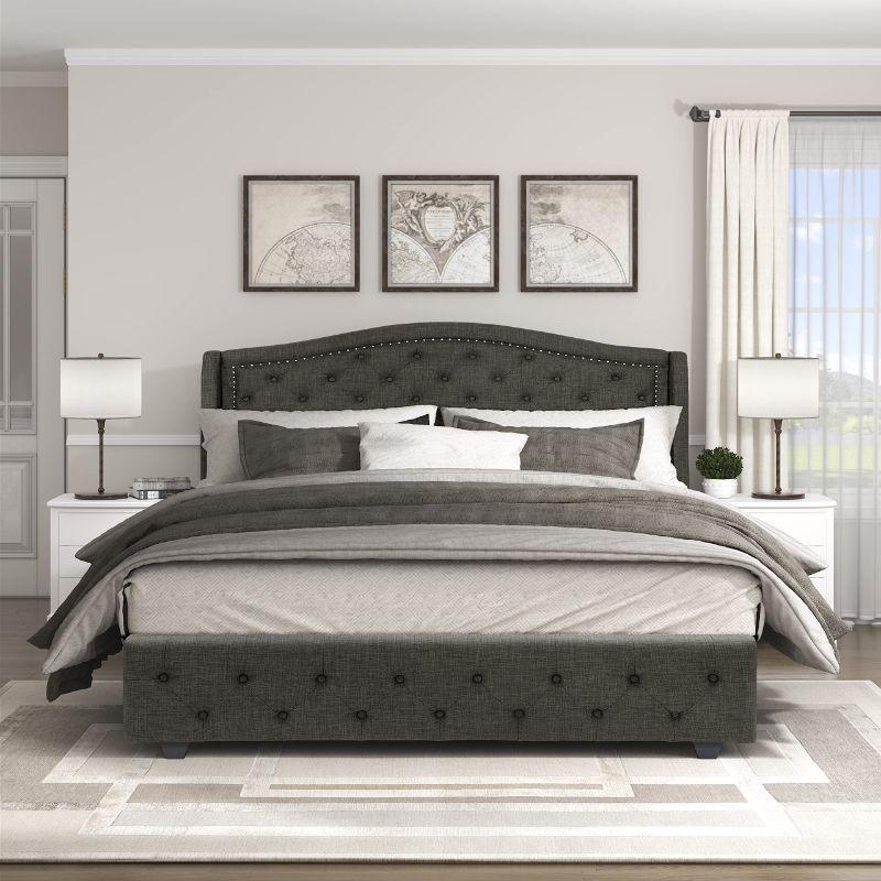 Photo 1 of ****INCOMPLETE SET/BOX 1 OF 3 ONLY***HOME ELEGANCE3 Button Tufted Upholstered Headboard, Cal King, Charcoal