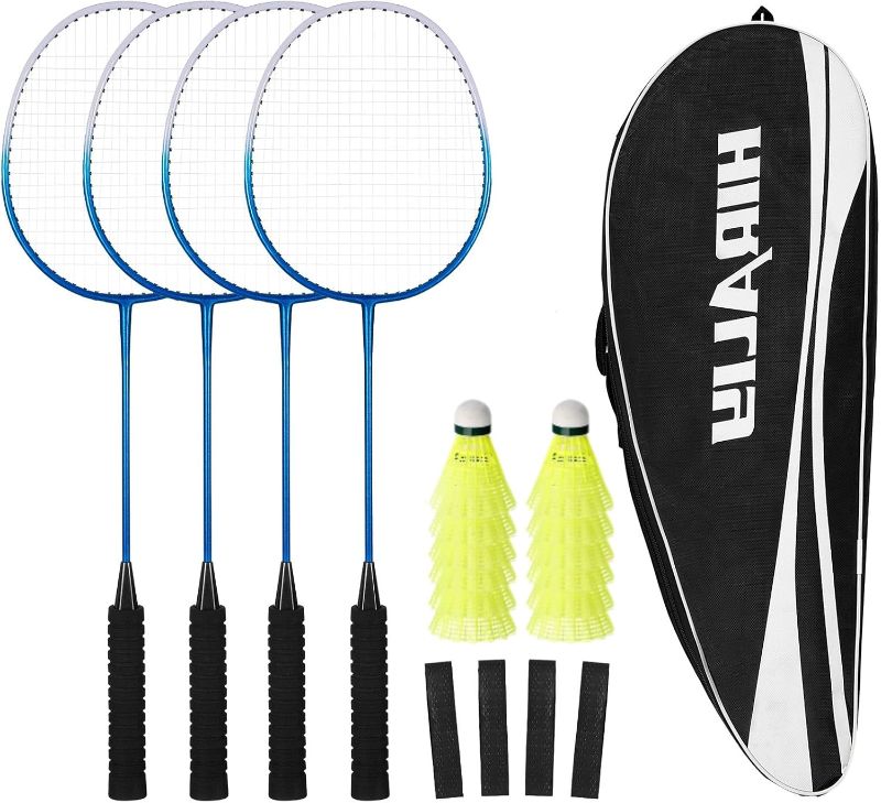 Photo 1 of **MISSING BIRDIES/ONE RACKET IS BENT**HIRALIY Badminton Rackets Set for Backyards, Lightweight Badminton Set of 4, Includ Rackets, Birdies, 1 Carrying Bag, Outdoor Games for Adults Family Kids Beginners