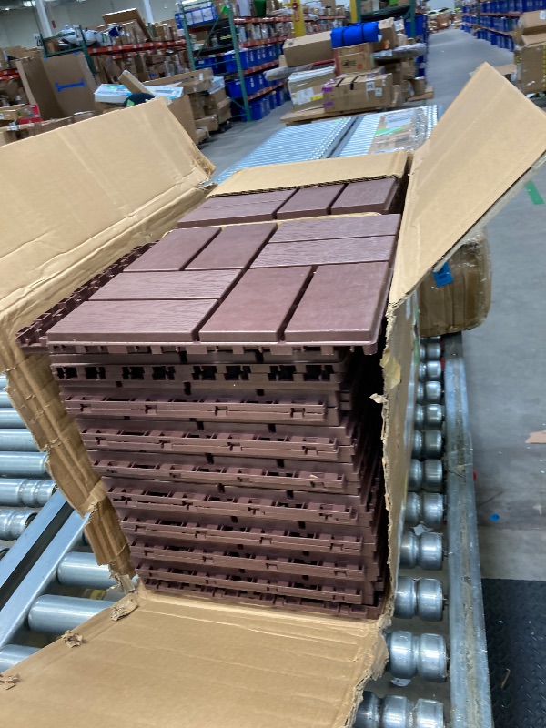 Photo 1 of 10 Pcs Interlocking Deck Tiles, Patio Flooring - Outdoor Waterproof Acacia Wood Tiles for All Weather Use - Balcony, Backyard, Indoor & Outdoor (Dark Brown, 10 Pcs - 12.1 Square Ft)