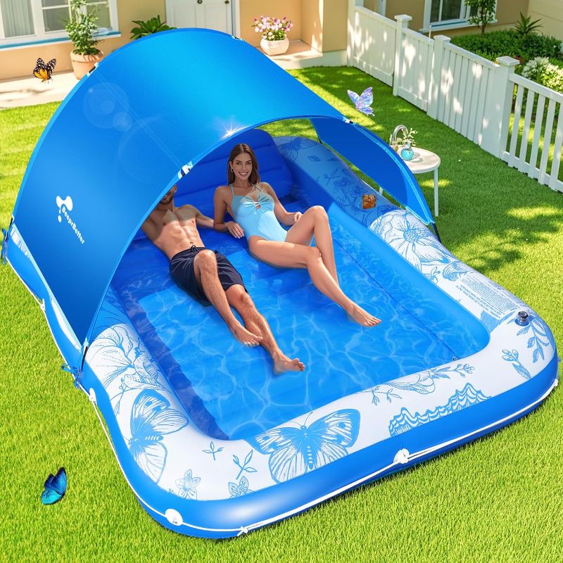 Photo 1 of **MISSING THE COVER**Inflatable Tanning Pool Lounger with Canopy,81"x 60" Large Tanning Floats for Adults,2025 Butterfly Pool Lounger Float,Blow Up Tanning Water Bed with Cup&Phone Holder,Adults Tanning Pools for Backyard