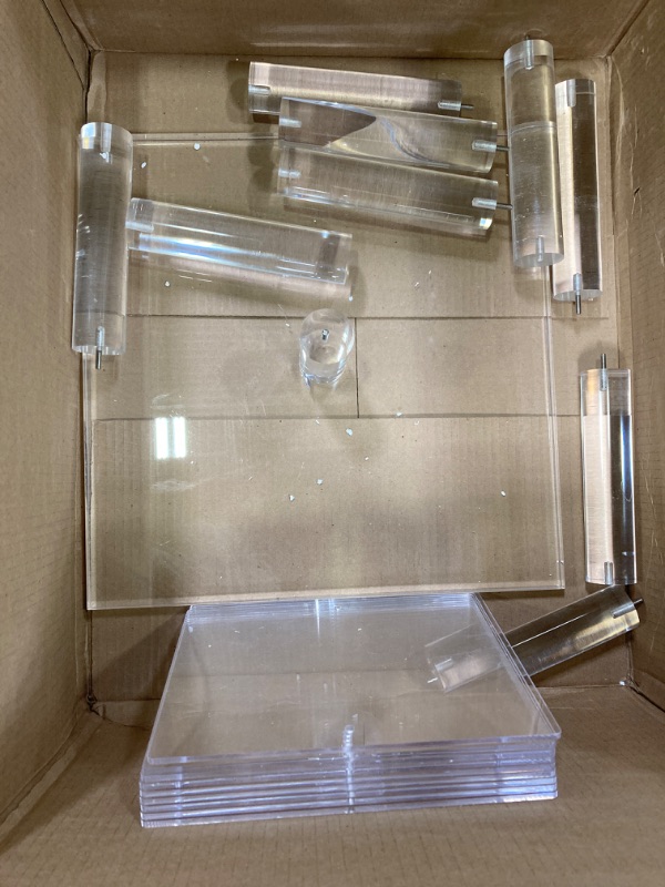 Photo 1 of Acrylic Display Risers,Clear Acrylic Risers Display Stand Shelf 3 Tiered Cupcake Stand Perfect for Amiibo Funko Pop Figure Desserts Stand Tabletop Perfume Colognes Toys Collections Cosmetic