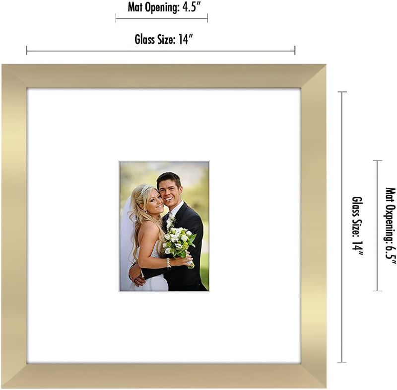 Photo 1 of 14x14 Gold Wedding Signature Picture Frame - Use as 5x7 Picture Frame with Mat or 14x14 Frame without Mat - Wedding Picture Frame with Shatter Resistant Cove