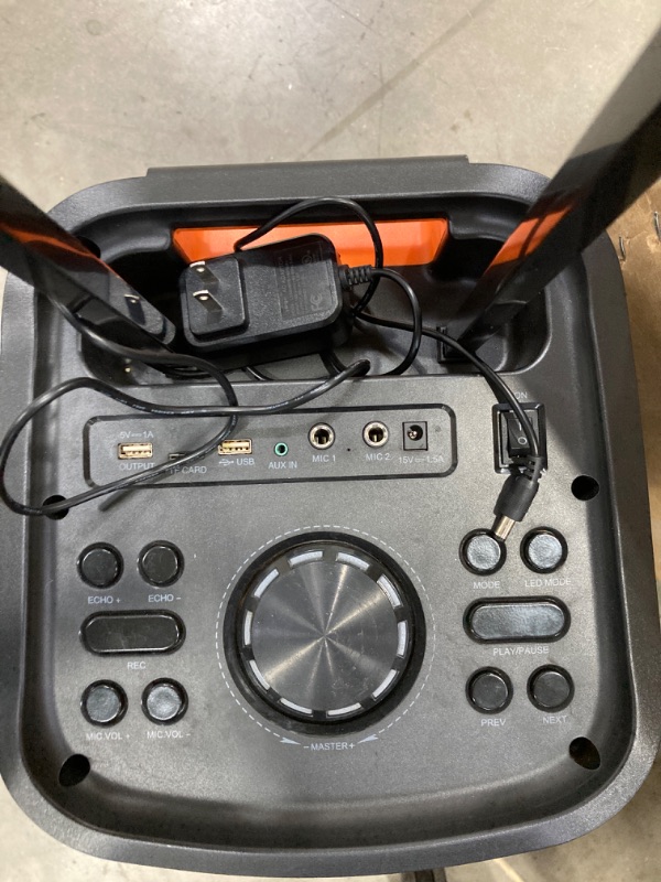 Photo 4 of ** DOES NOT FUNCTION ** JYX Karaoke Machine with 2 Wireless Microphones for Adults, 8" Subwoofer Big Bluetooth Speaker with 500W Peak Power,PA System with DJ Light, Rolling Wheels and Trolley,Perfect for Outdoor Party ** PARTS ONLY **