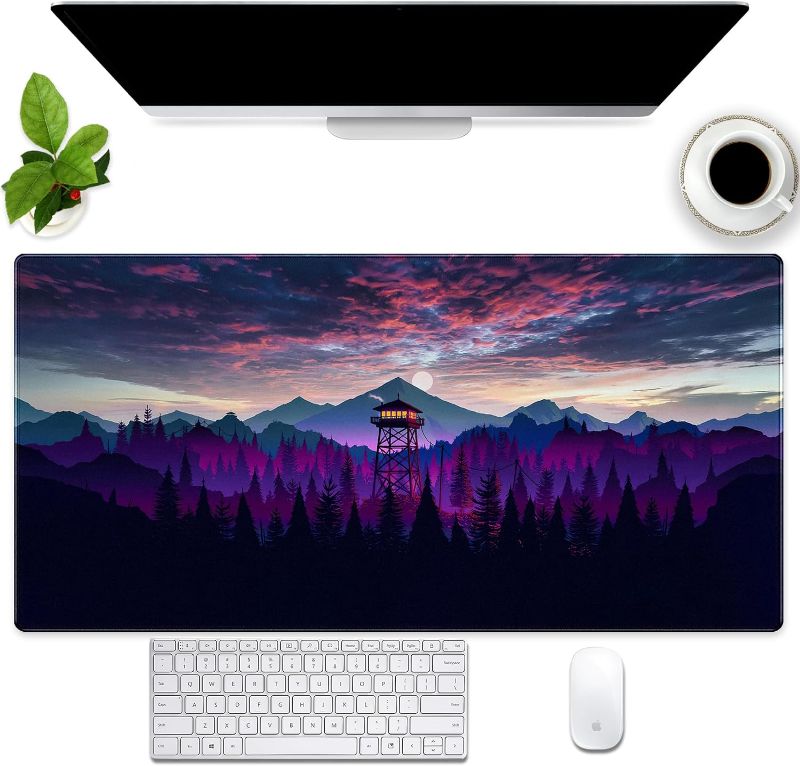 Photo 1 of Desk Mat, Gaming Mouse Pad for Desk, LARGE Expanded Large Computer Desk Pad, Keyboard and Mouse Pad with Stitched Edges 31.5 x 15.7 Inch (Large, Firewatch Tower) RGB LIGHTS 
