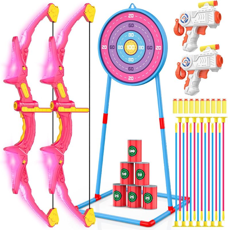 Photo 1 of 2 Pack Bow and Arrow Set for Kids, Light Up Archery Set with 14 Suction Cup Arrows
