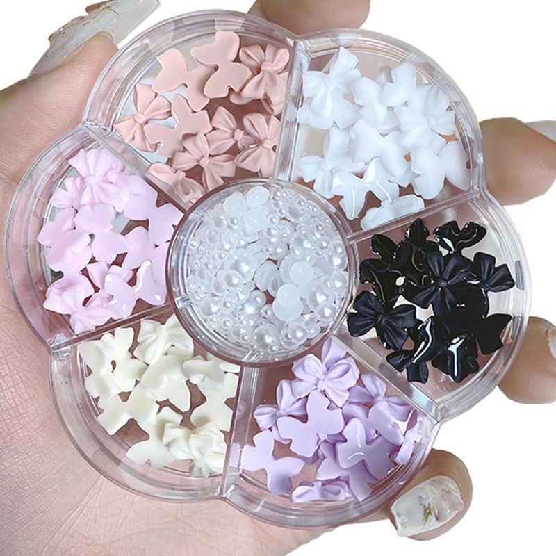 Photo 1 of 3D Resin Butterfly Nail Charms,6 colors Matte Butterflies Shape Design Nail Art Charms + White Pearls Supplies for Women Craft DIY Nail Art Decoration Making - 2pk bundle