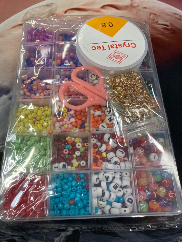 Photo 3 of *** SIMILAR *** 2600pcs Beads for Bracelet Making Kit-1400pcs 7 Style Letter Beads with 500pcs Pony Beads 500Pcs Clay Beads for Friendship Bracelet Making Kit, Jewelry Making Kit Name Personalized Bracelets
