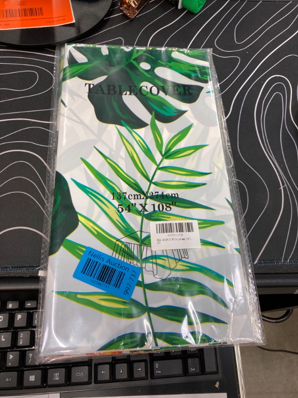 Photo 1 of 3PCS Aloha Tropical Disposable Plastic Table Covers – Set of 3 | Hawaiian Luau Party Decorations | Rectangular Tablecloths with Hawaii Palm Leaves Design (108" x 54")