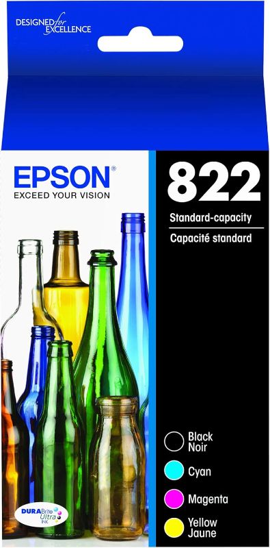 Photo 1 of Epson T822 DURABrite Ultra -Ink Standard Capacity Black & Color & T822 DURABrite Ultra Ink High Capacity Black & Standard Color Cartridge Combo Pack (T822XL-BCS)