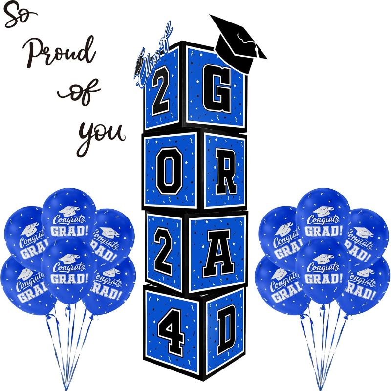 Photo 1 of 2024 Graduation Decorations Set - So Proud of You - Class of 2024 Balloon Boxes for Memorable Grad Party Supplies, Indoor/Outdoor Congrats Grad Home Door Décor Essentials?blue and black?