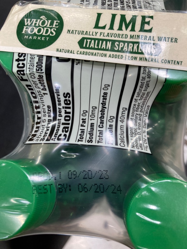 Photo 3 of **Expired 06/20/2024** Whole Foods Market, Organic Italian Lime Sparkling Mineral Water 6 Pack, 16.9 Fl Oz Lime 16.9 Fl Oz (Pack of 1)