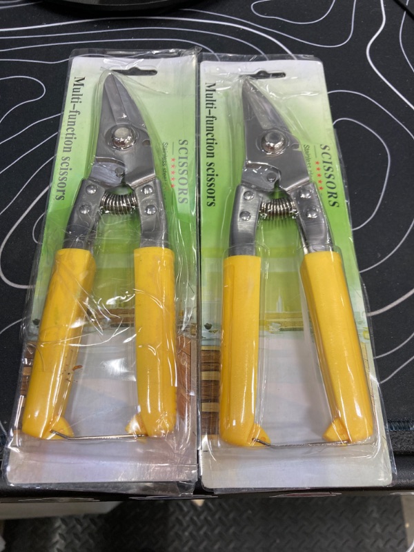 Photo 2 of **2 Pack** Heavy Duty Scissors, Cardboard Scissors, with Finely Serrated High Carbon Stainless Steel Blades- easy Cuts Electrical Cable Notch, Gardening Pruning, Leather, Solid Copper Wire, Insulated Cable, etc