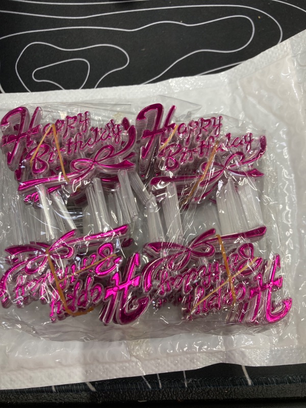 Photo 2 of **2 Pack** Pack 100 Happy Birthday Cupcake Toppers Pink Purple Mini Happy Birthday Cake Toppers Cake Decorations 1st First 16th 18th 21st 30th 40th 50th 60th 70th 80th 90th 100th Birthday Party Decoration Ball