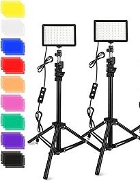 Photo 1 of 2 Packs 70 LED Video Light with Adjustable Tripod Stand/Color Filters, Obeamiu 5600K USB Studio Lighting Kit for Tablet/Low Angle Shooting, Collection Portrait YouTube Photography