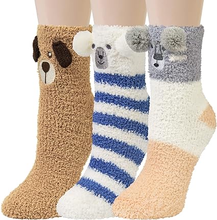 Photo 1 of Loritta 3 Pairs Womens Fuzzy Winter Warm Fluffy Soft Slipper Home Sleeping Cute Animal Socks 2 PACK