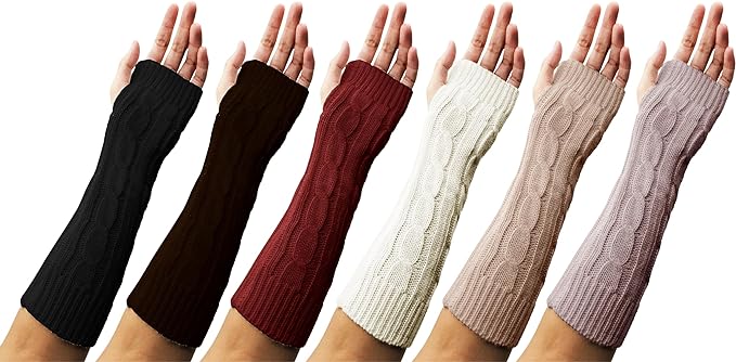 Photo 1 of Arm Warmers Fingerless Gloves, 6 Pairs for Women, Premium Open Finger Cable Knit Warm Winter Sleeve