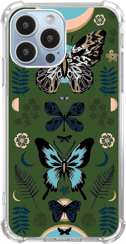 Photo 1 of  LIEHAD Cottagecore Moon Moth Case Compatible with iPhone 13 Pro, Cute Butterfly Green Plants Cover for Men Girls Women Boys, Shockproof Protective TPU Case for iPhone 