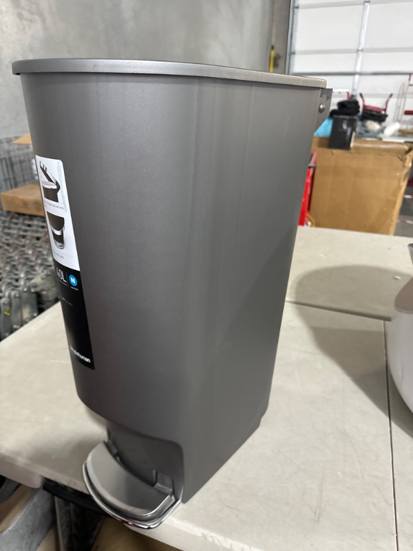 Photo 2 of **MISSIG LID
simplehuman 40 Liter / 10.6 Gallon Slim Kitchen Step Trash Can with Liner Rim, Grey Plastic Gray 40L Slim