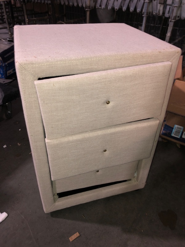 Photo 2 of ***PARTS MAY BE MISSING/ USED**Tessa Modern and Contemporary Beige Fabric Upholstered 3-Drawer Nightstand