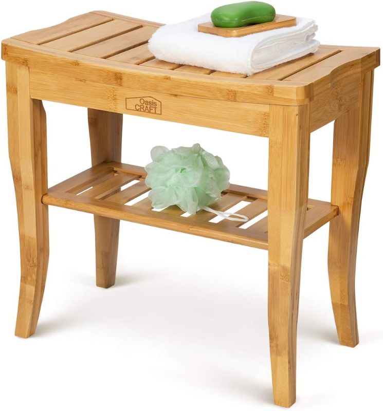 Photo 1 of Bamboo Shower Bench and Chair with Free Soap Dish, 19"