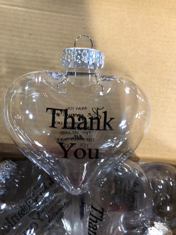 Photo 2 of 24 Pcs Thank You Christmas Hanging Ball Ornaments Heart Shaped Clear Plastic Ball Ornaments for Crafts Xmas Tree Decor(Clear, Heart, Thank You, Clear)