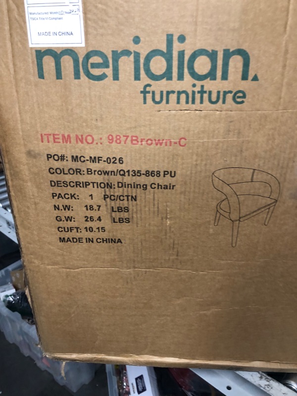 Photo 4 of **MINOR CUT***
Meridian Furniture Sylvester Collection Modern | Contemporary Vegan Leather Upholstered Dining Chair with Rounded Back, Brown