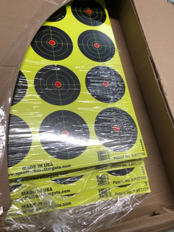 Photo 2 of Splatterburst Targets - 18 x 24 - 4 inch Bullseye Splatter Target - Easily See Your Shots Burst Bright Fluorescent Yellow Upon Impact - Made in USA 50 Pack