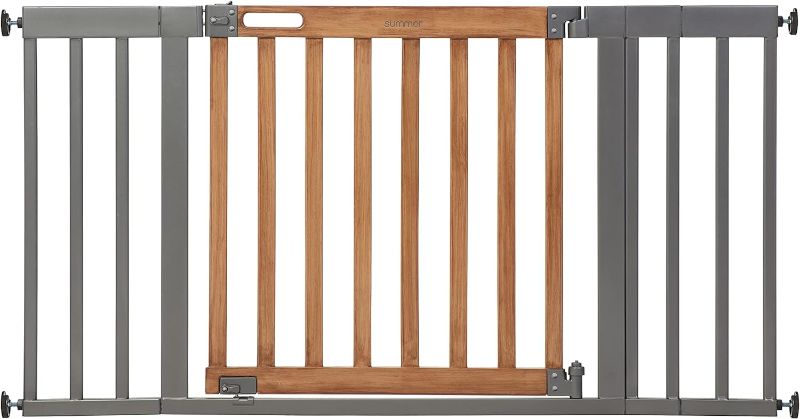 Photo 1 of Summer Infant West End Extra Wide Safety Pet and Baby Gate,36'-60' Wide,30' Tall,Pressure or Hardware Mounted,Install Wall to Wall in Doorway or Stairway, Auto Close Walk-Thru Door-Oak Wood and Metal
