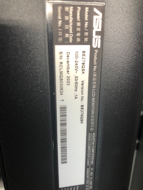 Photo 5 of ASUS 27” 1080P Video Conference Monitor (BE279QSK) - Full HD, IPS, Built-in Adjustable 2MP Webcam, Mic Array, Speakers, Eye Care, Wall Mountable, Frameless, HDMI, DisplayPort, VGA, Height Adjustable 27" IPS FHD w/Webcam, Mic Array