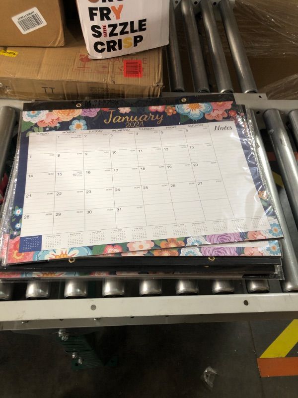 Photo 2 of 2023-2024 Desk Calendar - Large Desk Calendar 2023-2024, Jul. 2023 - Dec. 2024, 22" x 17", Thick Paper with 18 Months, Corner Protectors, Large Ruled Blocks & 2 Hanging Hooks - Black Floral Large:22"x17"