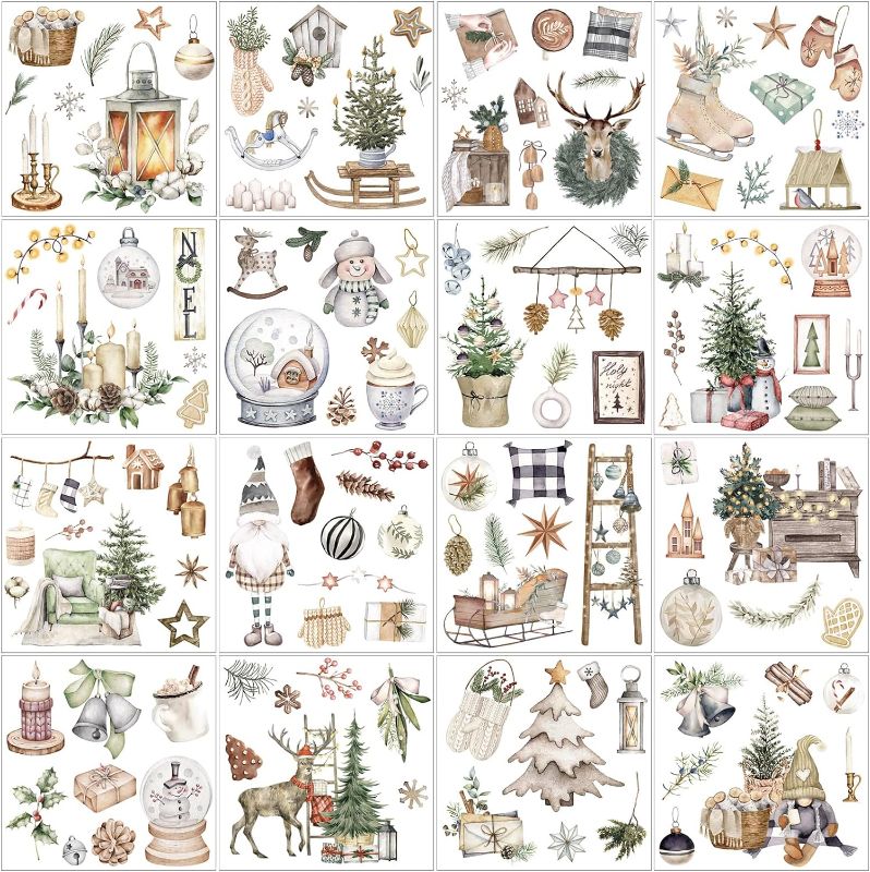 Photo 1 of **bundle of 2 nonrefundable***Dispowreath 16 Sheets Rustic Christmas Rub on Transfers for Crafts and Furniture Xmas Tree Wreath Ball Socks Bell Stickers Rub on Decals Rub on Decals Wood Dairy Envelope Crafts, 5.9 x 5.9''