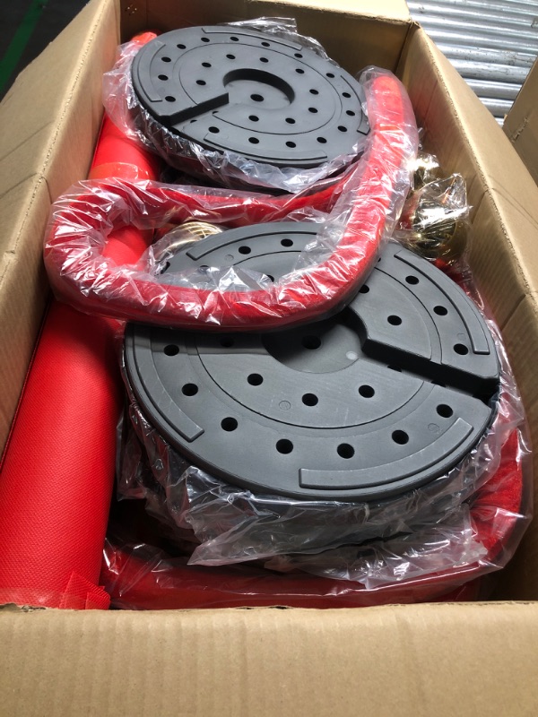 Photo 1 of 12 Pcs Stanchion Posts Queue Crowd Control Stanchion Velvet Ropes Carpet Set, 6 Pcs 38 Inch Stanchion Post Sand Injection Hollow Base 4 Pcs Rope 1Pc 2.6 x 26ft Carpet for Party Museum (Gold)