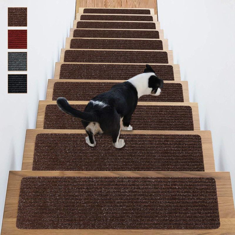 Photo 1 of (STOCK PHOTO FOR SAMPLE ONLY) - Antdle Stair Treads Non-Slip Carpet Indoor Set of 16 Brown Carpet Stair Treads for Wooden steps self adhesive stair treads Rugs Mats(30x8 inch,Brown)