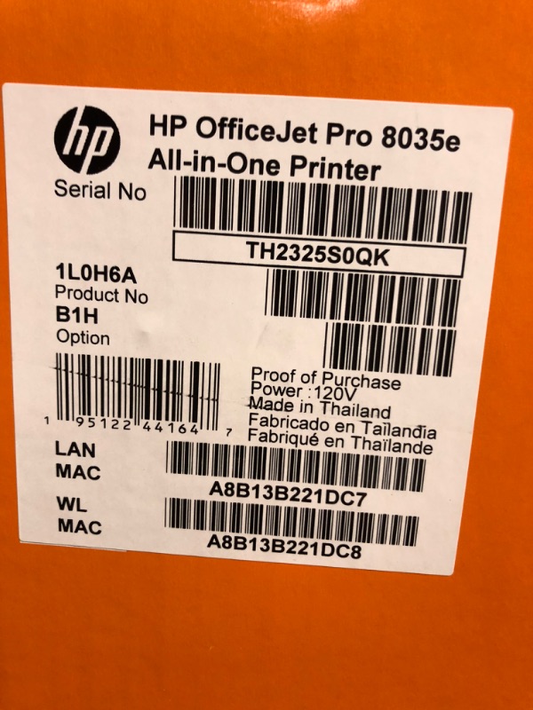 Photo 2 of Item #9848742                 
HP OfficeJet Pro 8035e Wireless Inkjet All-In-One Color Printer (Basalt) With HP+ (1L0H6A)