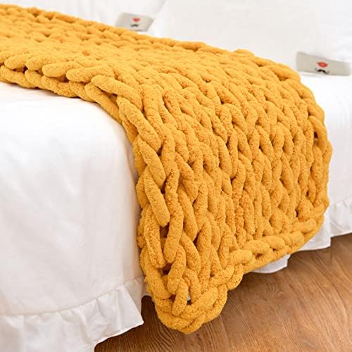 Photo 1 of ***READ NOTES***
MocaDng 
Chunky Knit Blanket Throw , Hand Knitted Warm Chenille Throw Blanket, (Yellow)