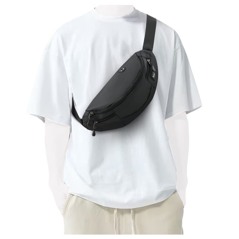 Photo 1 of Black Crossbody Fanny Pack  with Headphone Hole - Nylon 