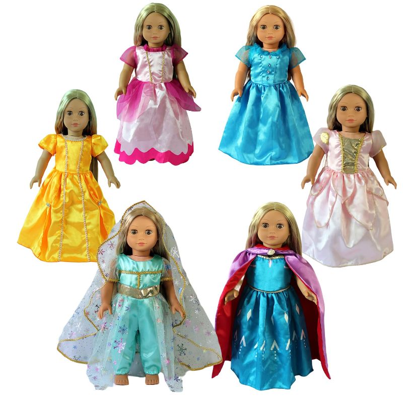 Photo 1 of 8 pcs 18 Inch Doll Clothes and Accessories Queen and Princess Dress Gowns  