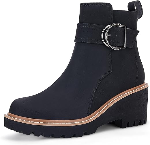 Photo 1 of Coutgo Womens Platform Ankle Boots Lug Sole Chunky Block Heel Booties Side Zipper Comfort Fashion Combat Boots 5.5