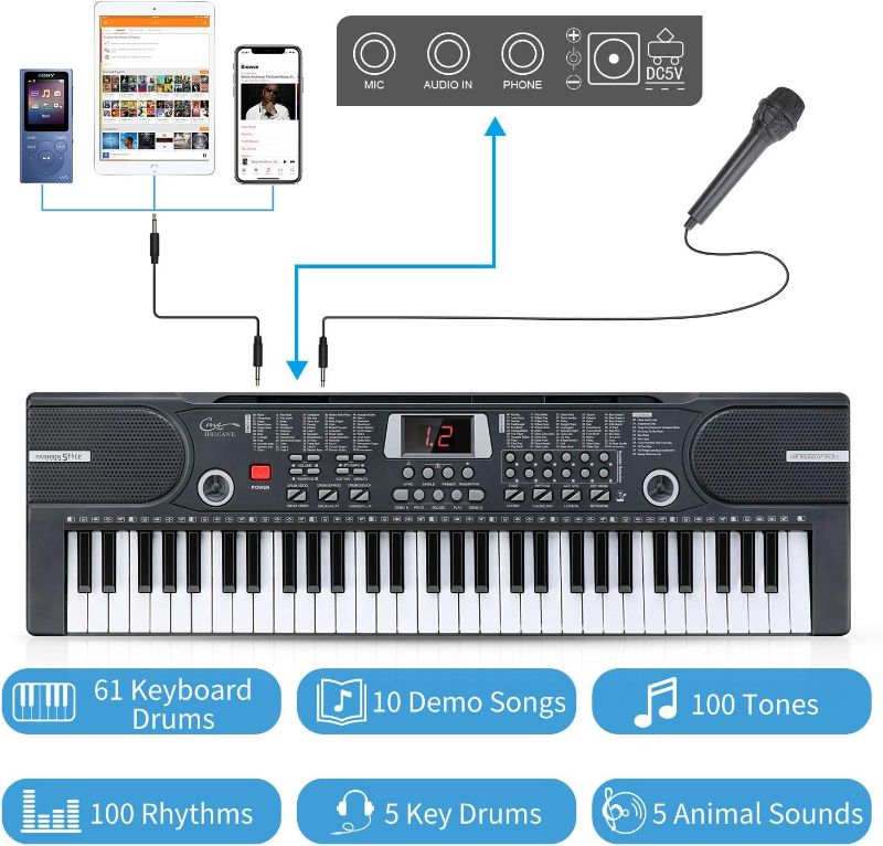 Photo 1 of Hricane Kids Piano Keyboard, 61 Keys Beginner Electronic Keyboard Portable Digital Music Keyboard, Early Education Music Instrument with Microphone & Music Sheet Stand, Gift for Boy Gir