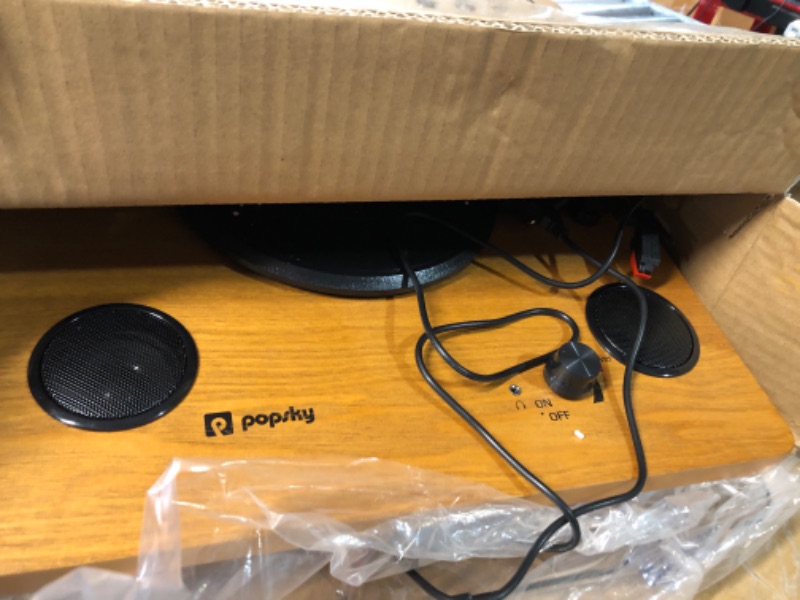 Photo 1 of Record Player, Popsky 3-Speed Turntable Bluetooth Vinyl Record Player with Speaker, Portable LP Vinyl Player, Vinyl-to-MP3 Recording, 3.5mm AUX & RCA & Headphone Jack