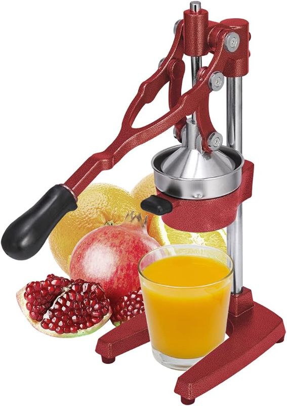 Photo 2 of  Inch Height Extra Tall Commercial Heavy Duty Cast Iron Hand Press Manual Orange Citrus Lemon Lime Grapefruit Pomegranate Fruit Juice Squeezer Machine Red