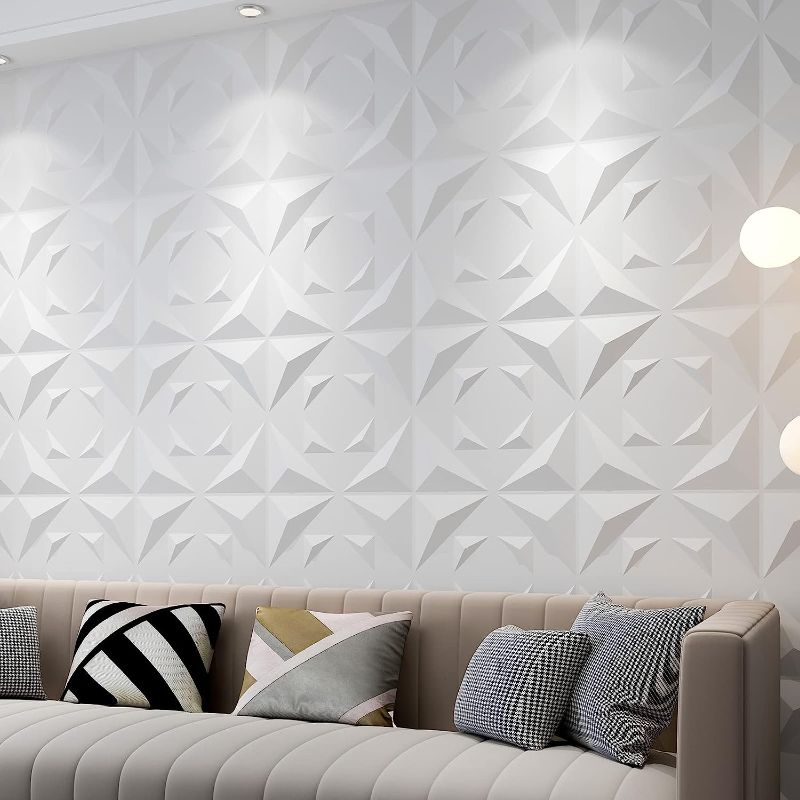 Photo 1 of (see all images) Art3d Decorative 3D Panels Textured Wall Design Board, White, 12 Tiles 32 Sq 