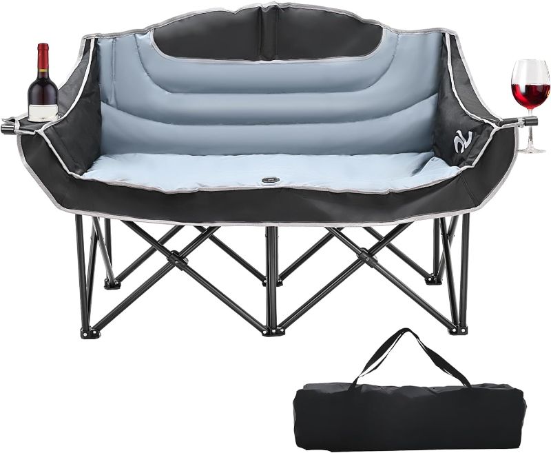 Photo 1 of ***STOCK PHOTO FOR REFERENCE ONLY***
ABORON Oversized Loveseat Camping Chair, 2-Person Full Padded Folding Camping Chair with Cup Holder- green and grey 