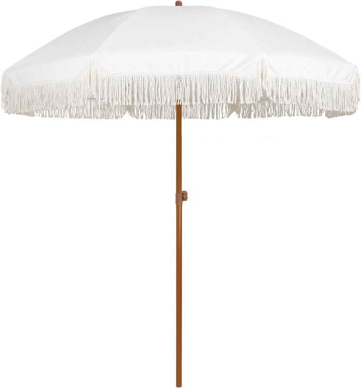 Photo 1 of **SIGNS OF HEAVY USE (SEE PHOTOS FOR REFERENCE)**
AMMSUN 7ft Patio Umbrella with Fringe Outdoor Yard Umbrella - WHITE