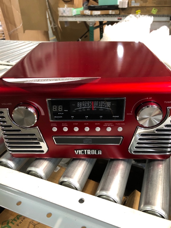 Photo 3 of Victrola 50's Retro Bluetooth Record Player & Multimedia Center, Fits All Standard Records - 33 1/3 Red Record Player + Carrying Case