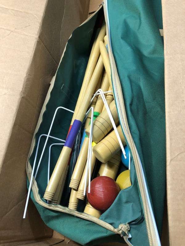 Photo 2 of ApudArmis Six Player Croquet Set with Premiun Rubber Wooden Mallets 28In,Colored Ball, Wickets, Stakes 